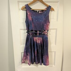 Cosmic Galaxy Print Skater Fit And Flare Cut Out Cage